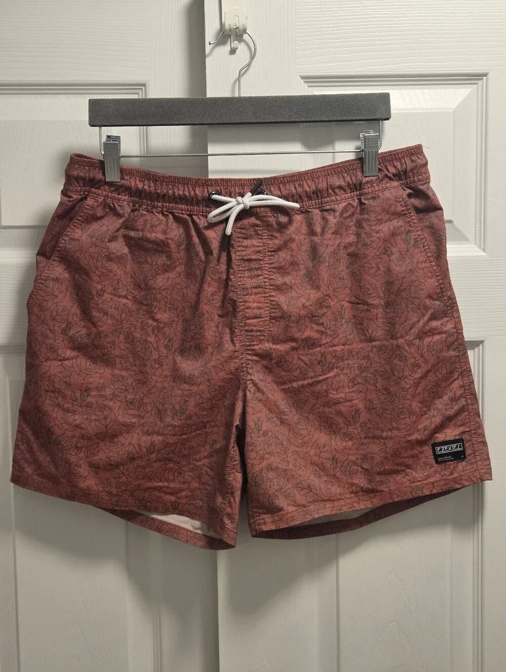 (5/$25) Ezekiel Red Floral Rose Swim Trunks Boardshorts - Size 34